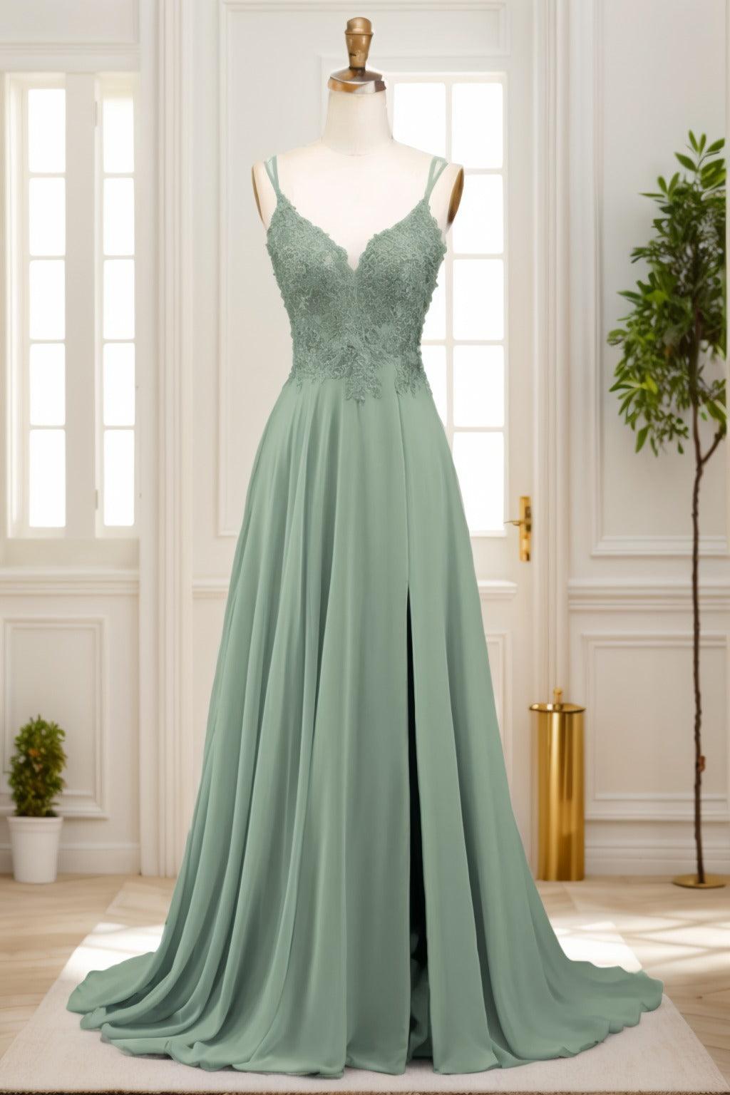 A-Line Sweep-Brush Train Chiffon Prom Dress CS0470 - COCOMELODY