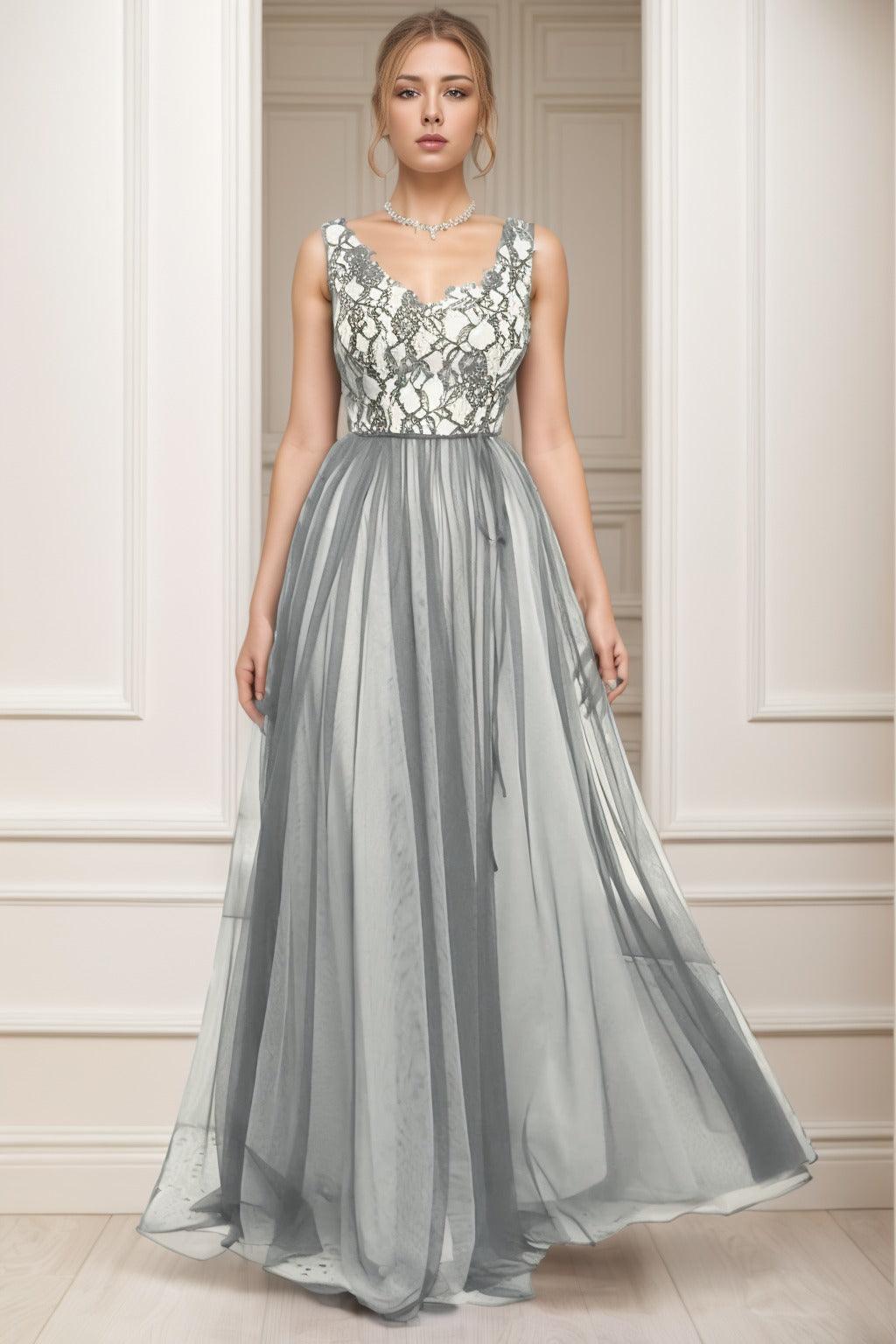 A-Line Sweep-Brush Train Tulle Prom Dress CS0466 - COCOMELODY
