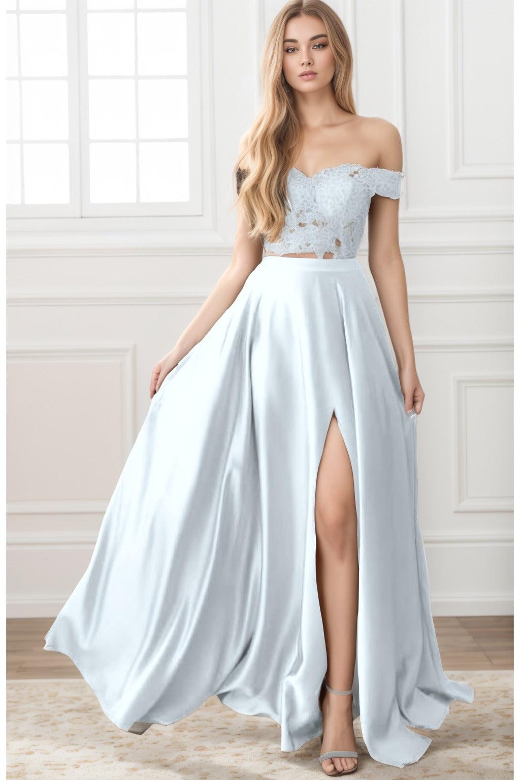 A-Line Sweep-Brush Train Elastic Satin Prom Dress CS0414 - COCOMELODY