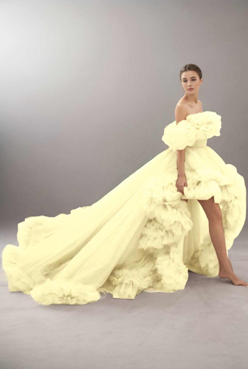 A-Line Court Train Tulle Prom Dress CS0406 - COCOMELODY