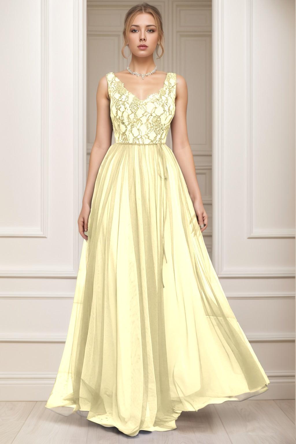 A-Line Sweep-Brush Train Tulle Prom Dress CS0466 - COCOMELODY