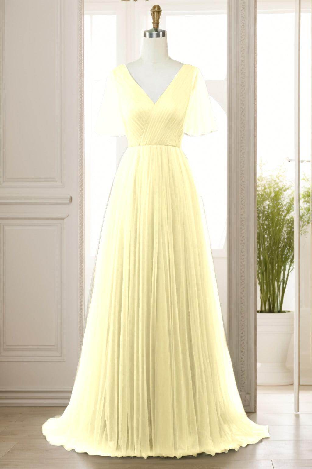 A-Line Sweep-Brush Train Tulle Prom Dress CS0472 - COCOMELODY