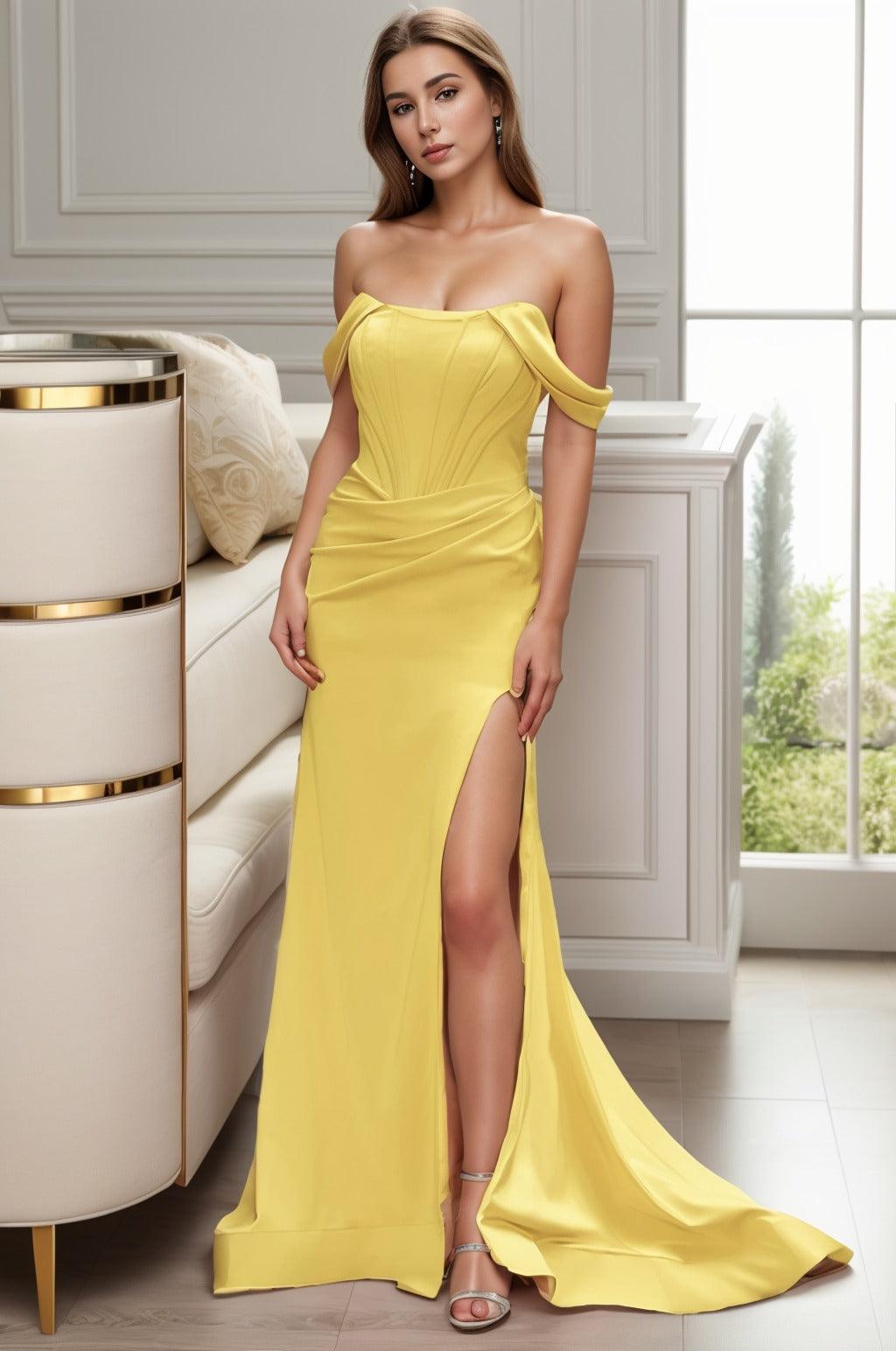 Sheath-Column Sweep-Brush Train Elastic Cloth Prom Dress CS0462 - COCOMELODY
