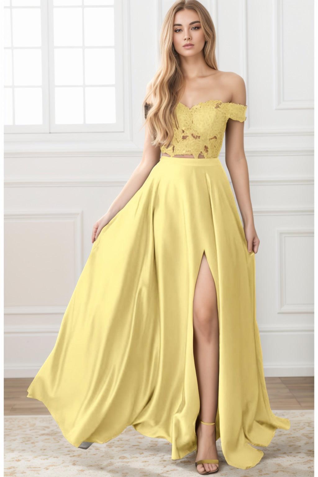 A-Line Sweep-Brush Train Elastic Satin Prom Dress CS0414 - COCOMELODY