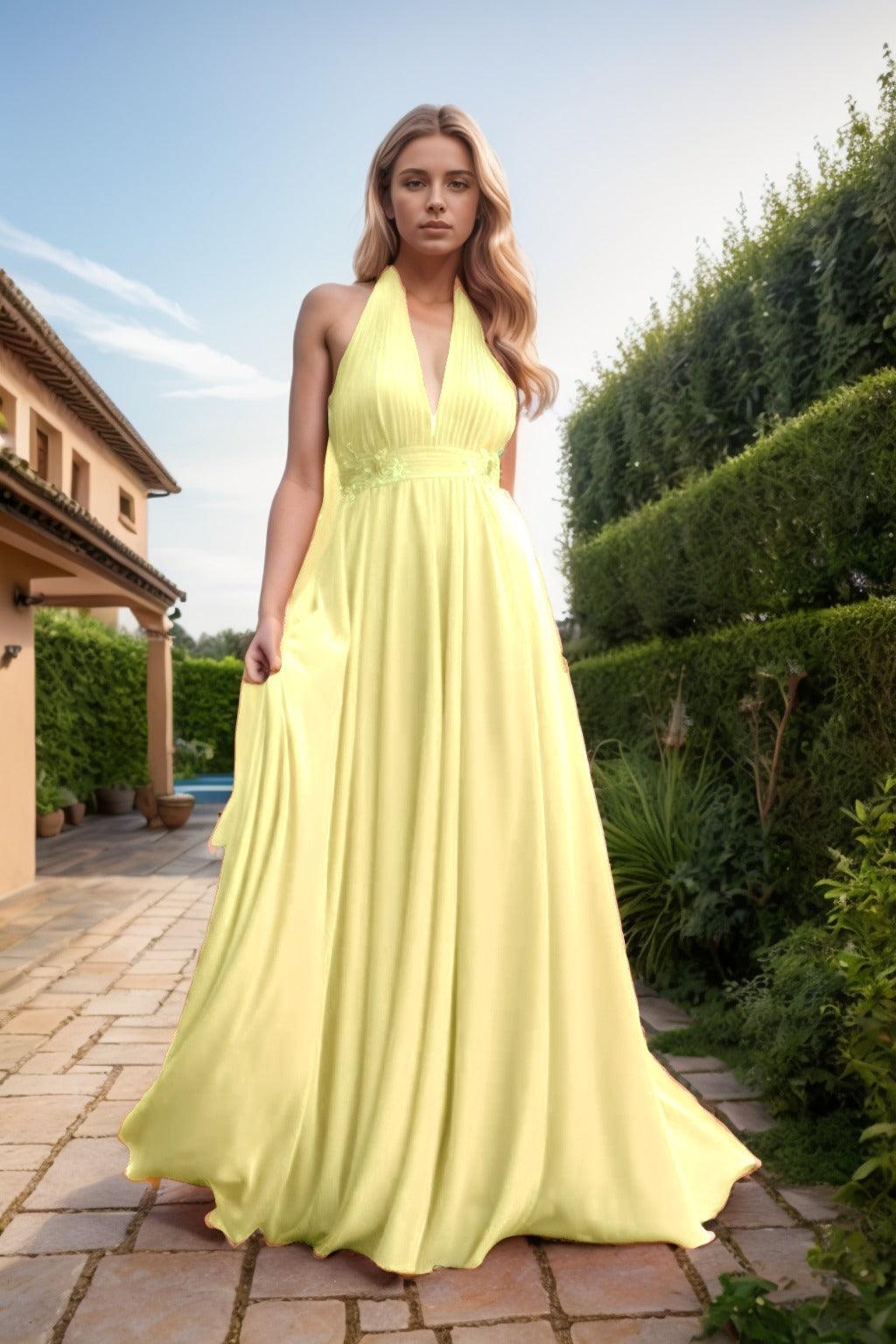 A-Line Sweep-Brush Train Chiffon Prom Dress CS0457 - COCOMELODY
