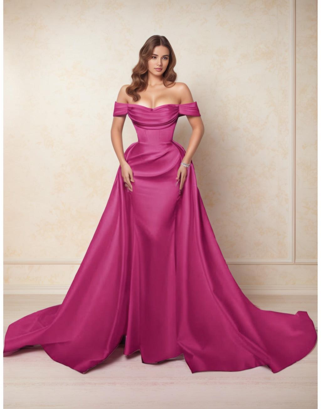 A-Line Chapel Train Satin Prom Dress CS0416 - COCOMELODY