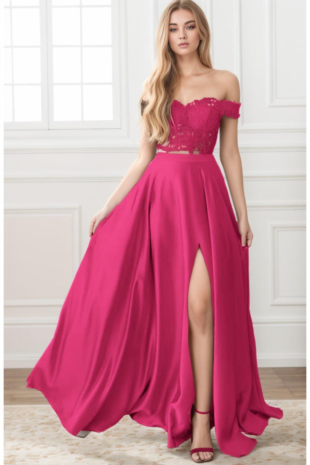 A-Line Sweep-Brush Train Elastic Satin Prom Dress CS0414 - COCOMELODY