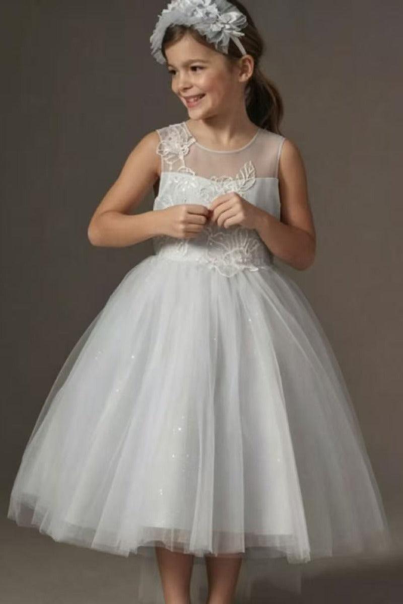 Princess Illusion Round Neck High-Low Lace Tulle Flower Girl Dresses 1062488474414 - 7 Days / As Picture / 90cm - COCOMELODY