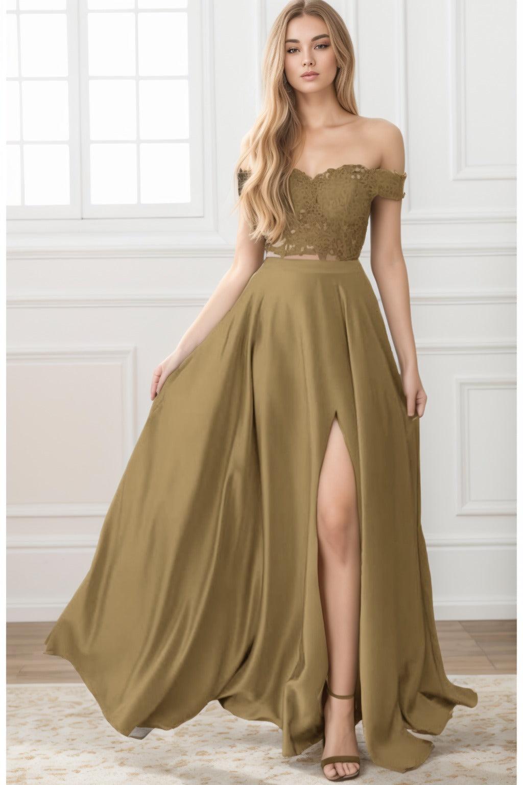 A-Line Sweep-Brush Train Elastic Satin Prom Dress CS0414 - COCOMELODY