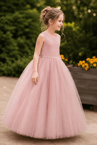 Satin Sleeveless Round Neck V-Back Bow Floor Length Flower Girl Dresses 772100832769 - 7 Days / As Picture / 100cm - COCOMELODY