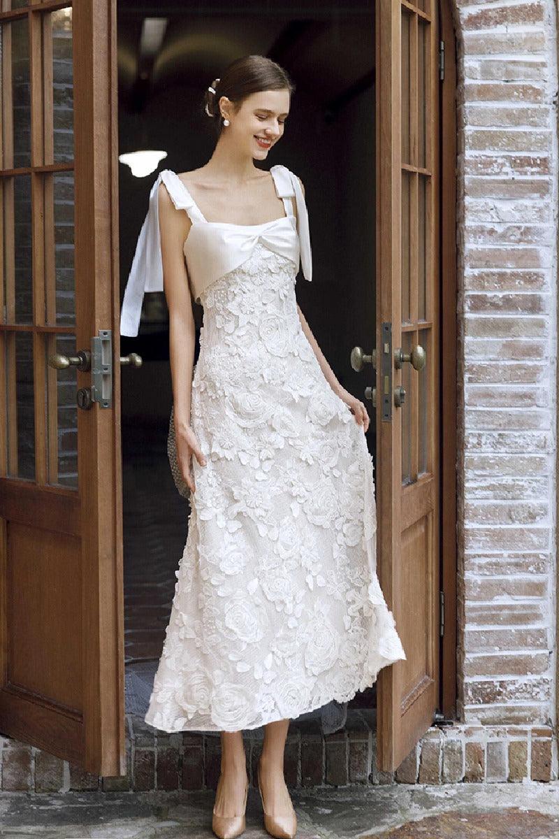 A-Line Ankle Length Lace Wedding Dress 778201084542 - COCOMELODY