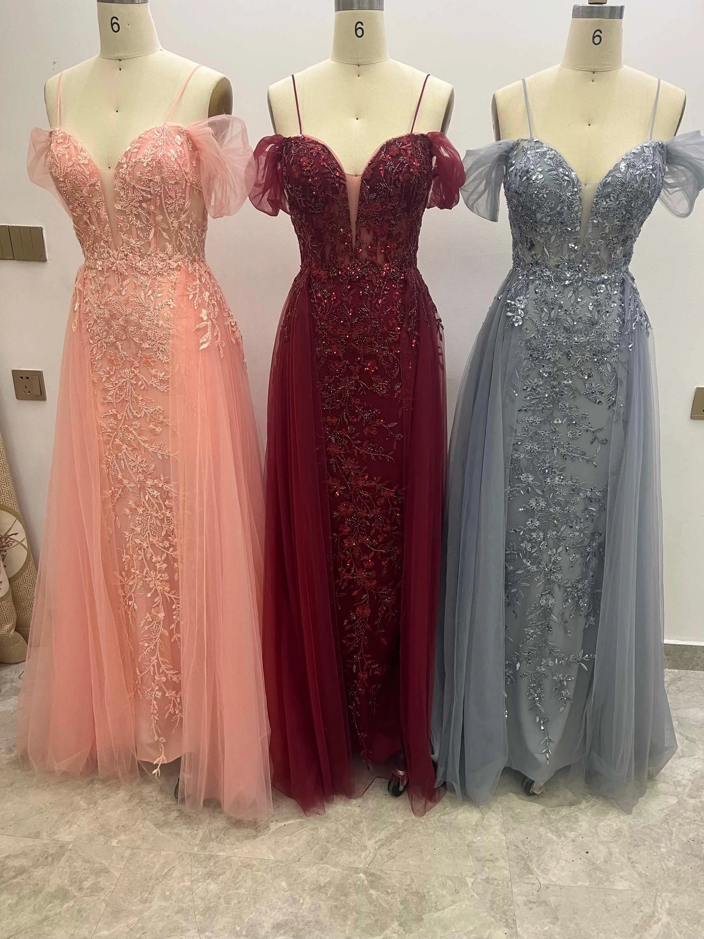 Off Shoulder Applique A-Line Tulle Prom Dresses CS0924