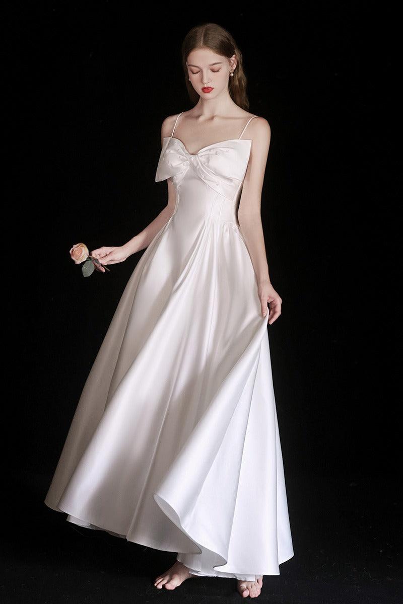 A-Line Ankle Length Satin Wedding Dress 786848999314 - COCOMELODY