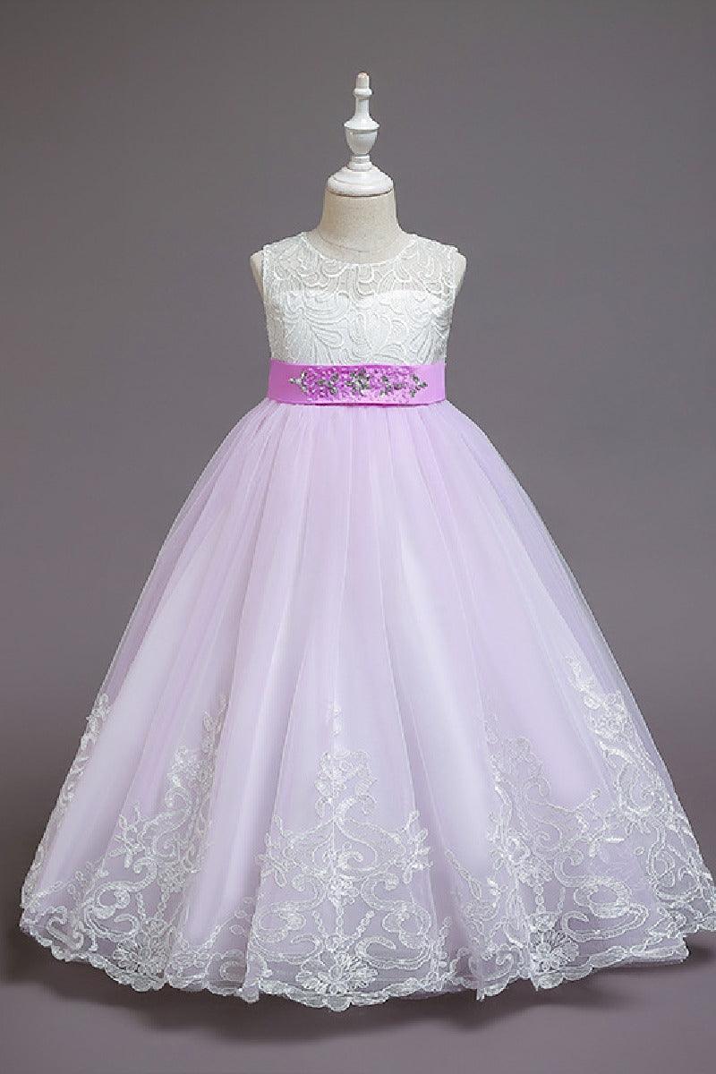 A-line floor length tulle lace flower girl dress 621667738228 - COCOMELODY