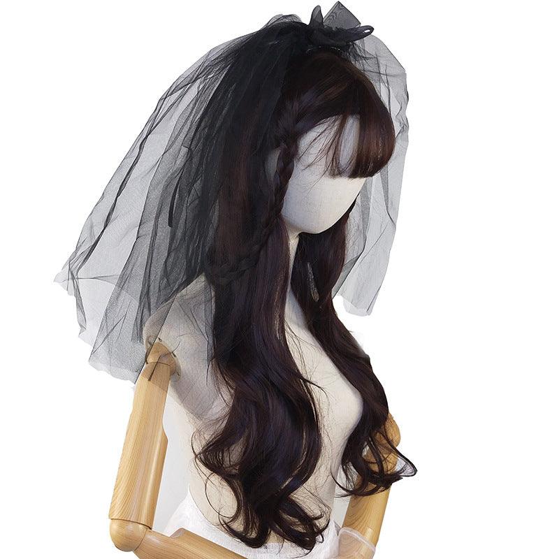 Black veil chiffon bow simple headdress with plain edge 607106461584 - COCOMELODY
