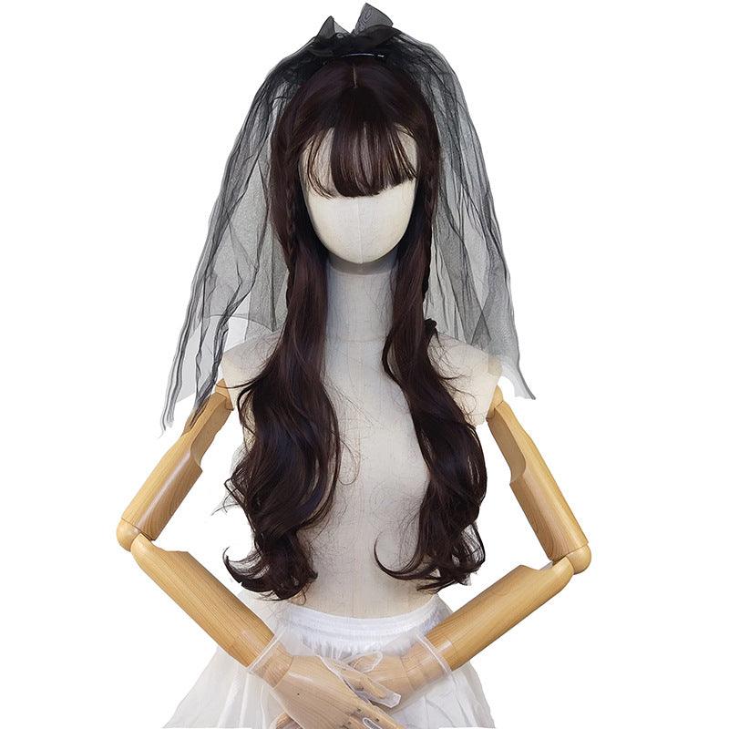 Black veil chiffon bow simple headdress with plain edge 607106461584 - COCOMELODY