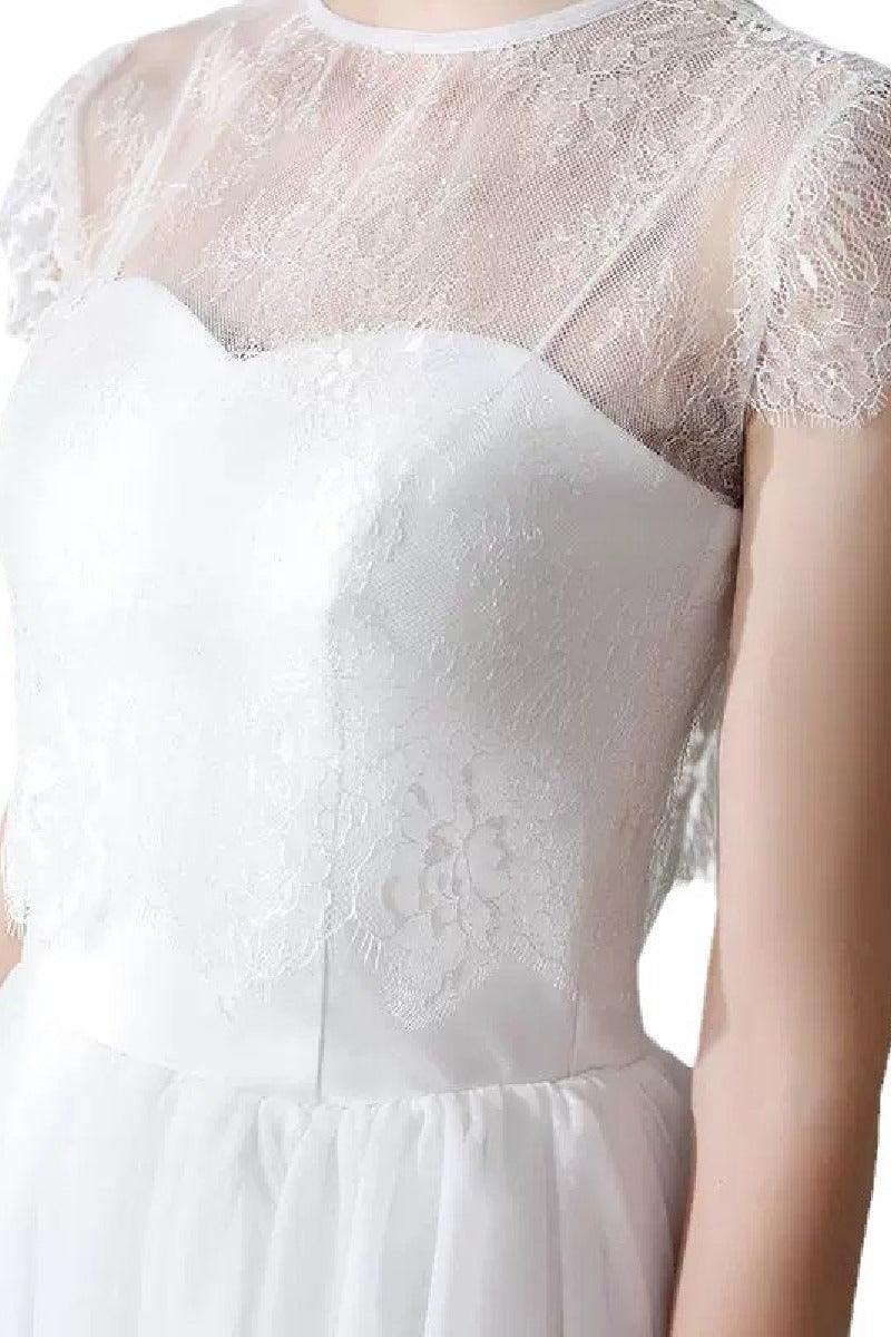 A-Line Tea Length Lace Tulle Wedding Dress 862471719437 - COCOMELODY