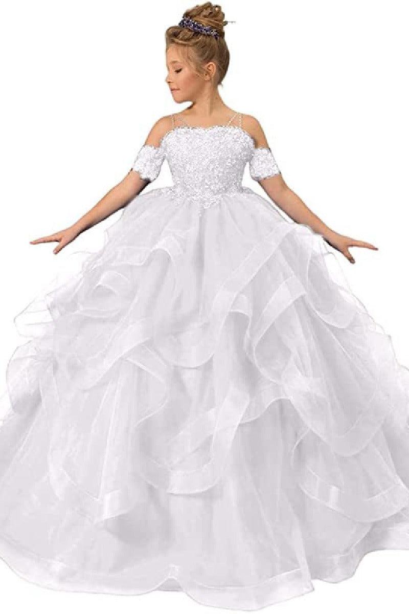 Ball Gown Floor Length Tulle Lace Flower Girl Dress 687176148616