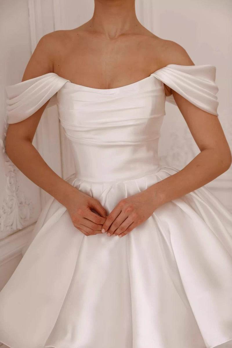 A-Line Mini Satin Little White Dress COCOMELODY 940188752947 - COCOMELODY
