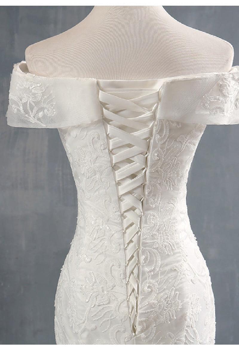 Trumpet-Mermaid Sweep-Brush Train Lace Tulle Wedding Dress 679380968083 - COCOMELODY