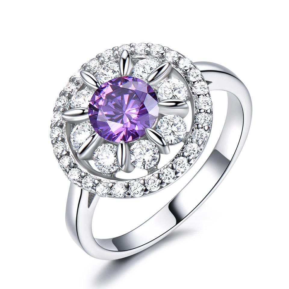 Diamond set Tanzanite sapphire round ring 615714724605 - COCOMELODY