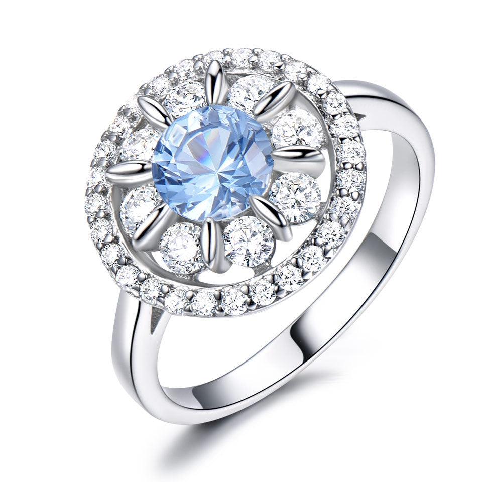 Diamond set Tanzanite sapphire round ring 615714724605 - COCOMELODY