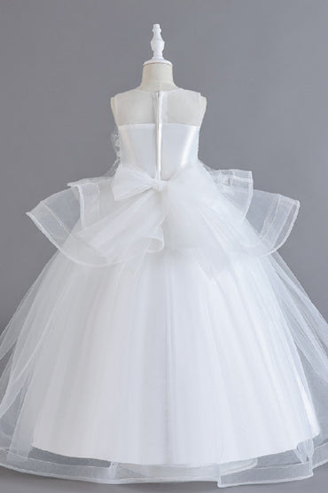 A-Line Illusion Neck Floor Length Tulle Organza Flower Girl Dresses 1062135888325