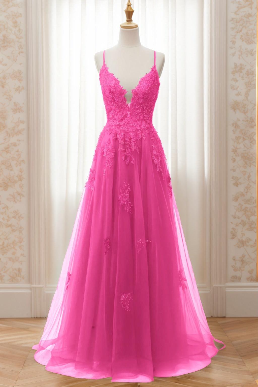 A-Line Sweep-Brush Train Tulle Prom Dress CS0463 - COCOMELODY