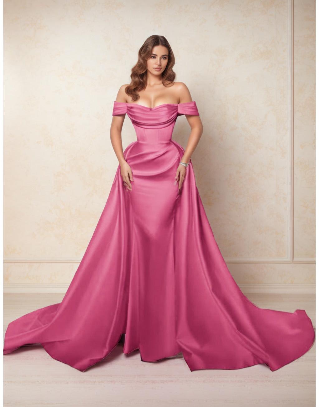 A-Line Chapel Train Satin Prom Dress CS0416 - COCOMELODY