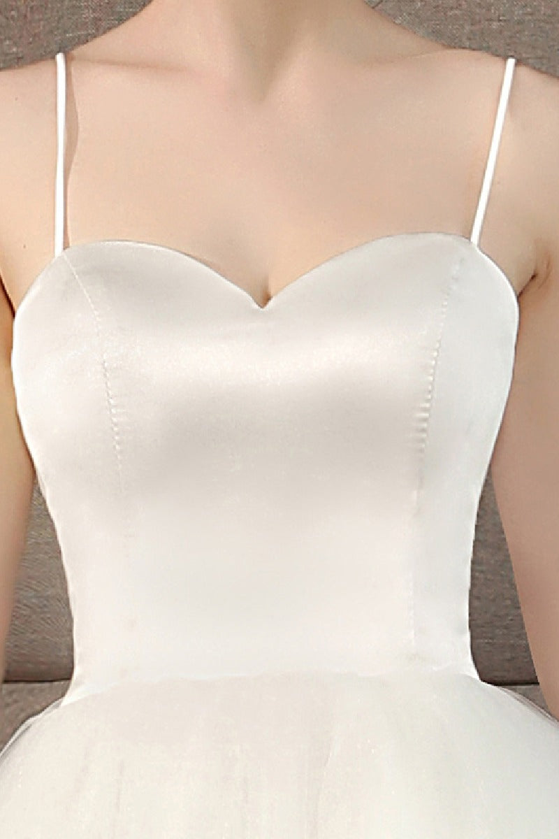 A-Line Tea Length Satin Tulle Wedding Dress 773541090129
