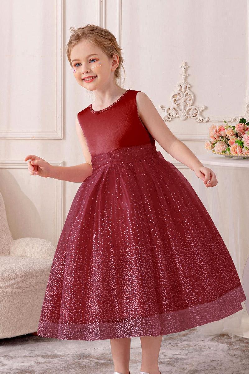 A-Line Scoop Neck Sleeveless Midi Tulle/Sequined Flower Girl Dresses 828722259586 - COCOMELODY