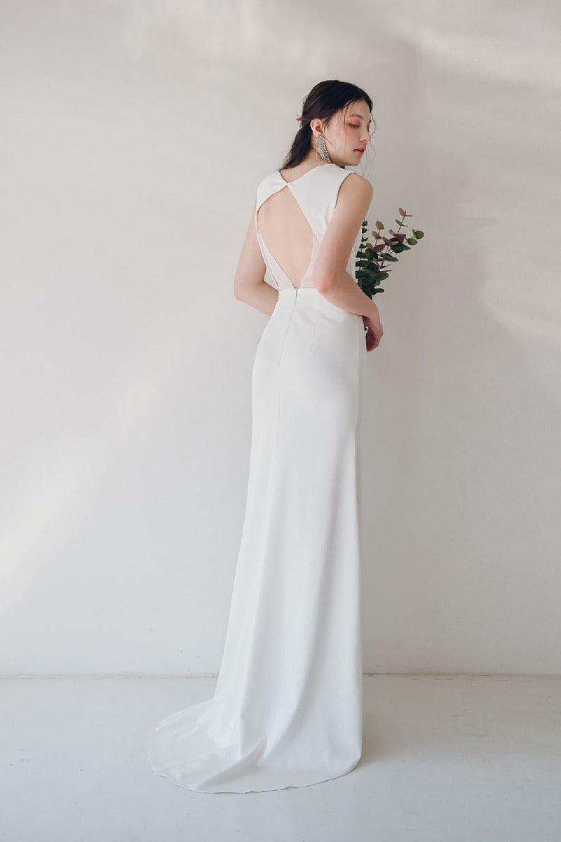 Sheath-Column Sweep-Brush Train Elastic Cloth Wedding Dress 817449854351 - COCOMELODY