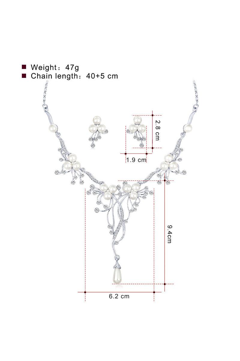 Alloy Zircon Pearl Necklace Earrings Jewelry  803869863410