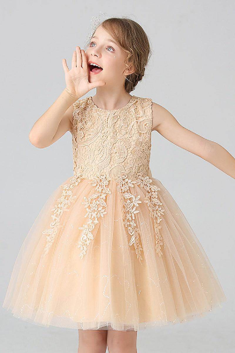 A-Line Scoop Neck Sleeveless Lace/Tulle Flower Girl Dresses With Bow(s) 728999018070 - COCOMELODY