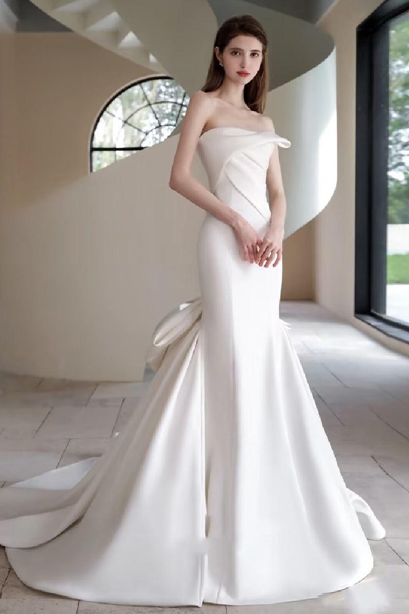 Trumpet-Mermaid Sweep-Brush Train Satin Wedding Dress 855056831342 - COCOMELODY