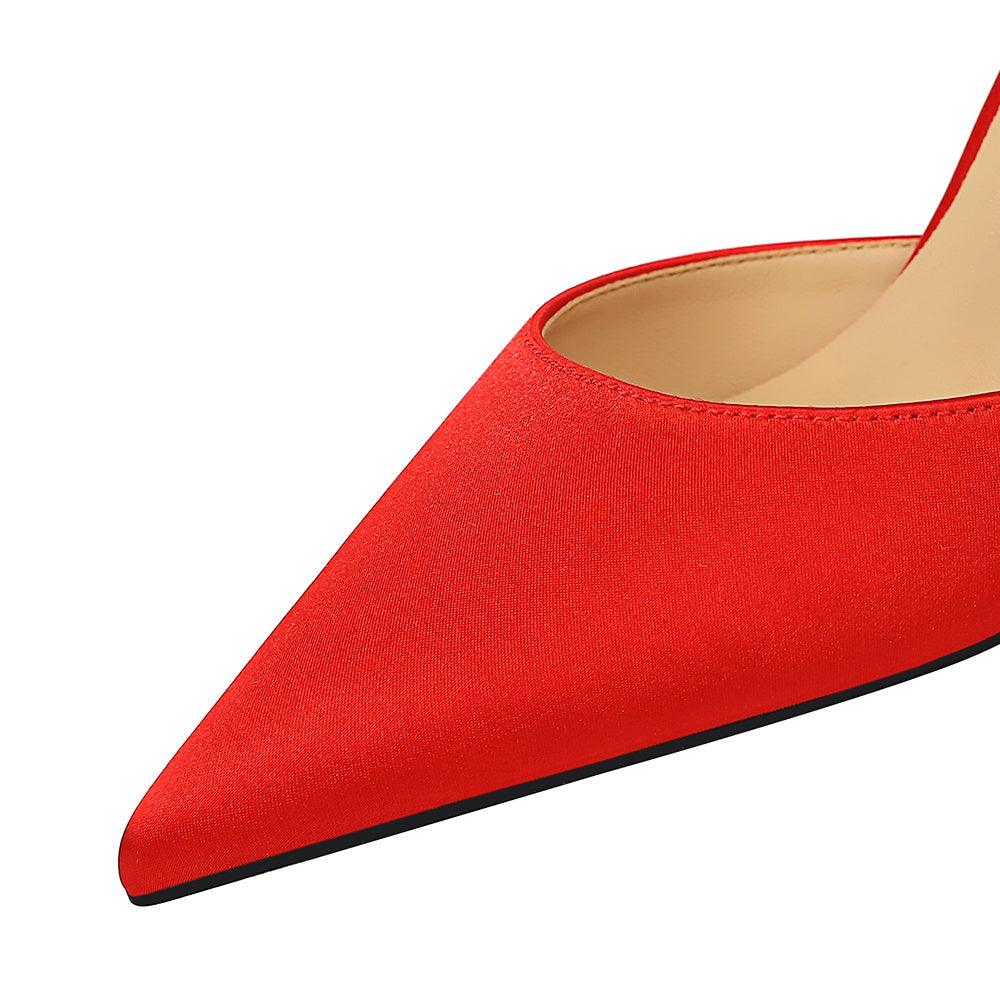 Champagne Satin Pointy Stiletto Heels 674228626275 - COCOMELODY