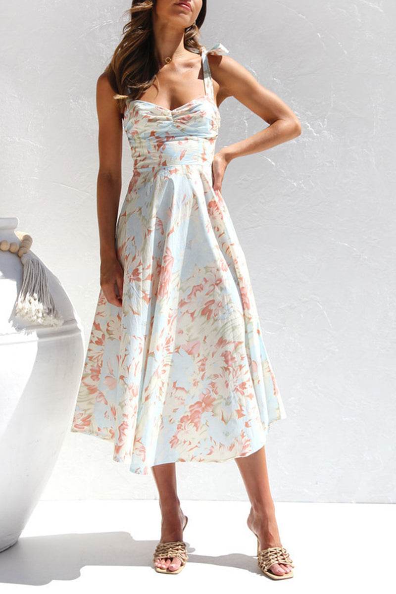 A-Line Midi Printed Chiffon Dress 782420913896 - COCOMELODY