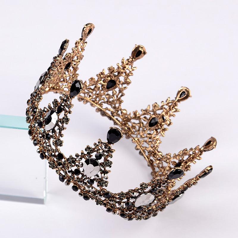 Black Headwear Crown Baroque Crown Rhinestone Headwear 620401524708 - COCOMELODY