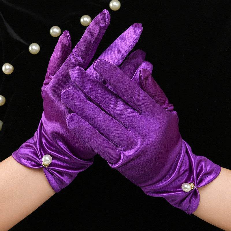 Multicolored Fingertips Wrist Length Satin Gloves 739618529604 - COCOMELODY