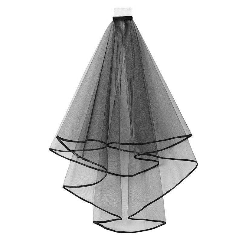 Simple black wrapped Halloween vintage wedding multi-layered veil 171962684 - COCOMELODY