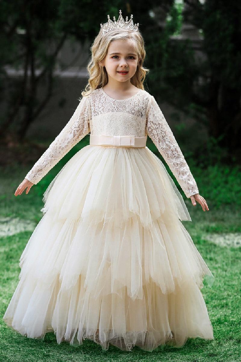 A-line floor length tulle lace flower girl dress 669800910735 - COCOMELODY
