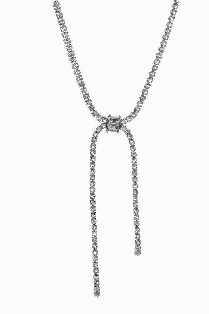 Flash diamond silver bow necklace  814239703094