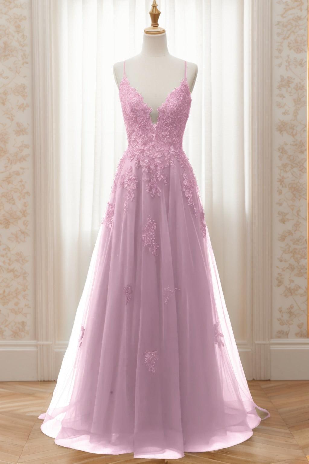 A-Line Sweep-Brush Train Tulle Prom Dress CS0463 - COCOMELODY