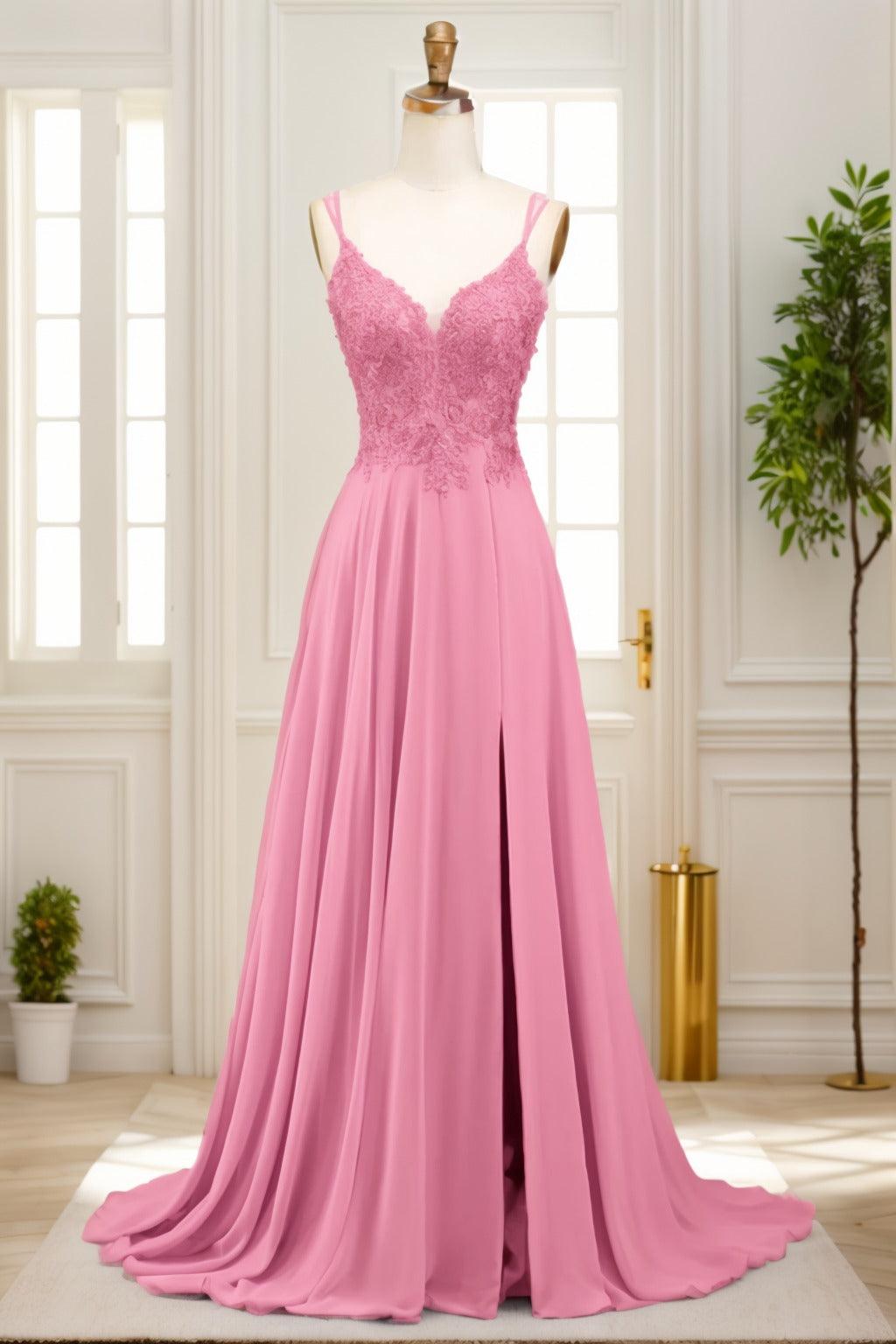 A-Line Sweep-Brush Train Chiffon Prom Dress CS0470 - COCOMELODY