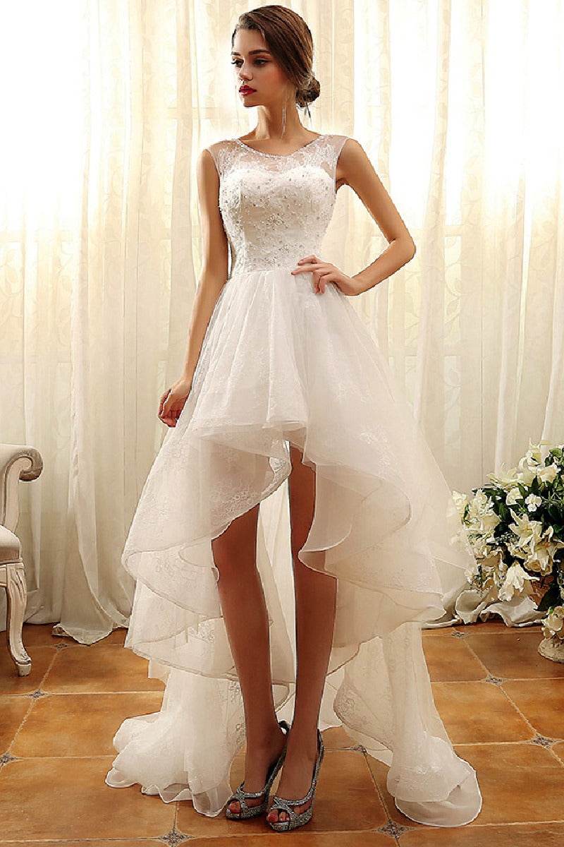 A-Line High-Low Lace Tulle Little White Dress 100045 - COCOMELODY
