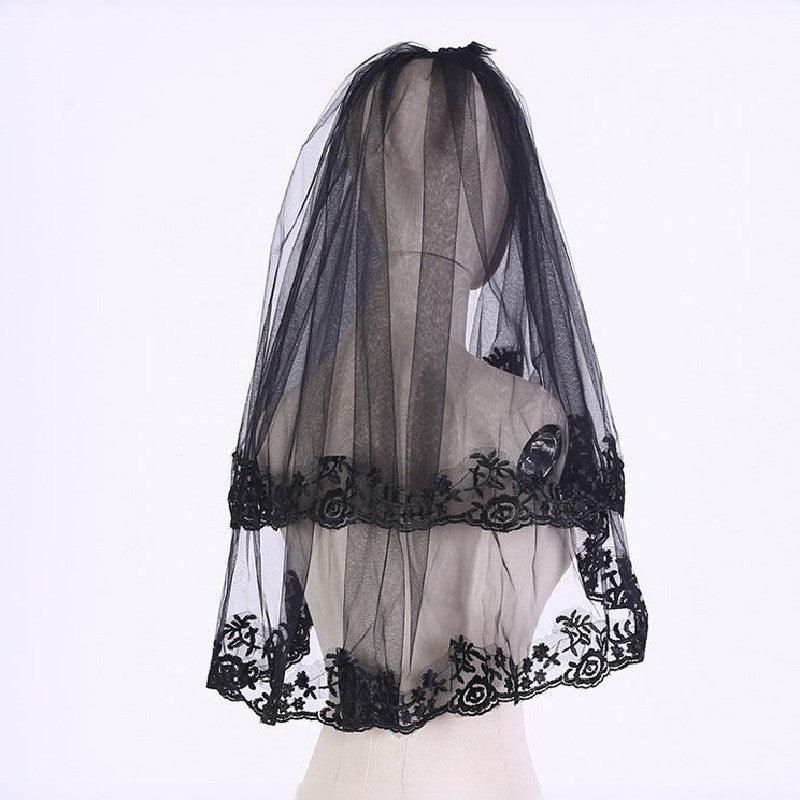 Black rose lace veil 882304078 - COCOMELODY
