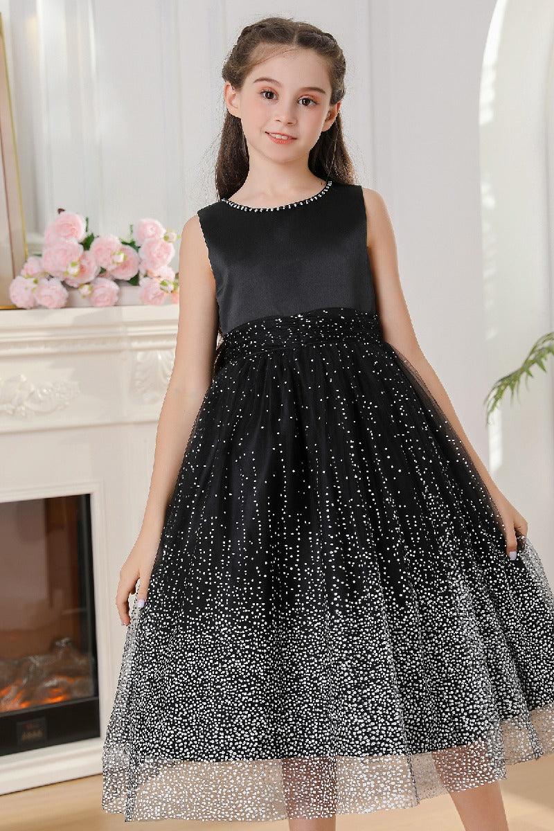 A-Line Scoop Neck Sleeveless Midi Tulle/Sequined Flower Girl Dresses 828722259586 - COCOMELODY