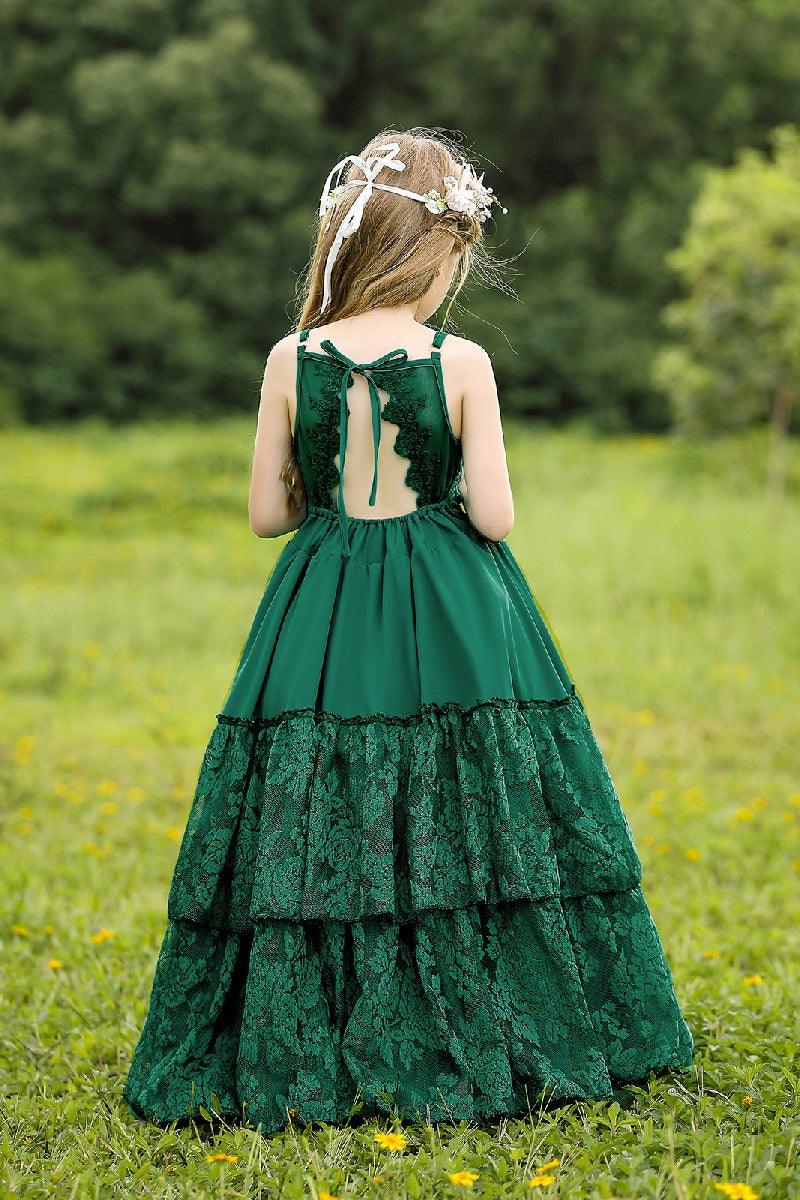 A-Line V-Neck Neckline Sleeveless Maxi Chiffon Flower Girl Dresses 751591439858