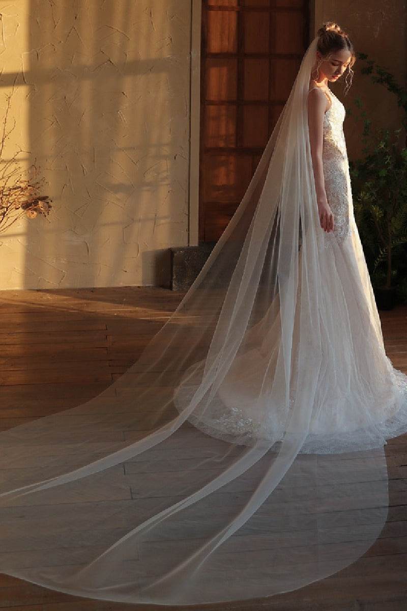 One-tier Cut Edge Tulle Chapel Veils 887941737753 - COCOMELODY