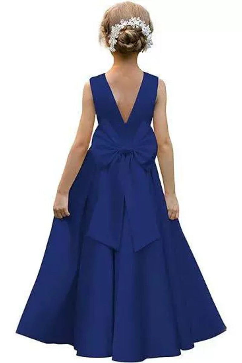 Elegant Satin Pearl Waist Pleated Skirt Bow Back Flower Girl Dresses 807252665221